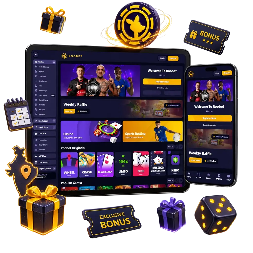 Roobet extra bonuses: weekly cashback, Accumulator Boost, and Friday Reload Bonus promotions for active players, terms in cashier.