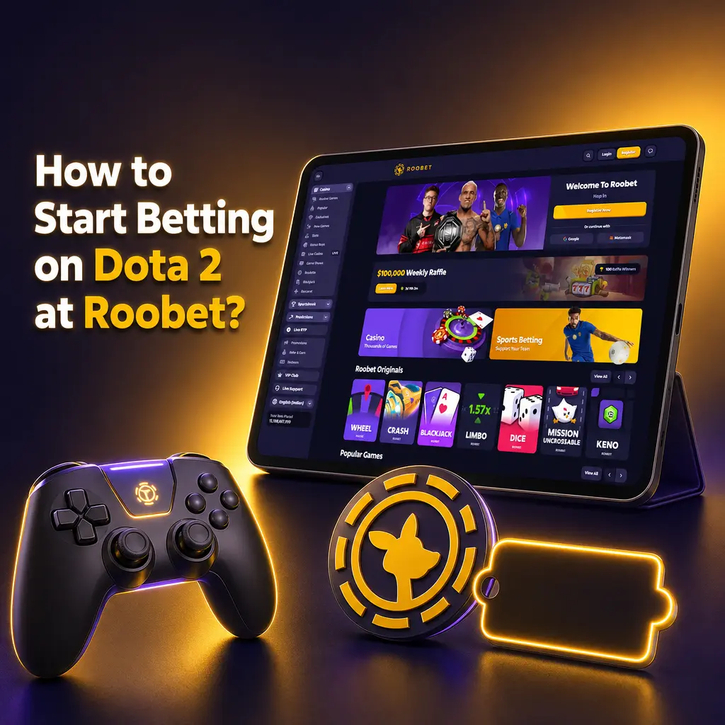 Step-by-step guide showing how to sign up, deposit funds, and place a Dota 2 bet on Roobet