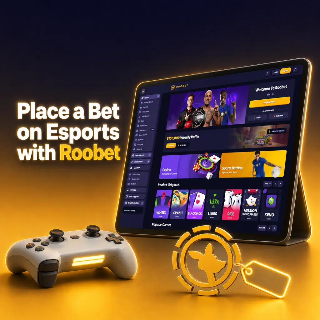 Step-by-step guide showing how to place an esports bet on Roobet, from account signup to confirming a wager.