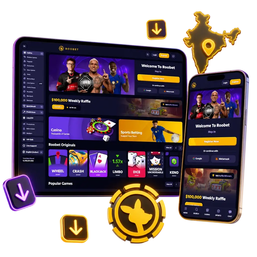 Roobet Android app icon for betting and casino games, free APK download for Indian mobile users