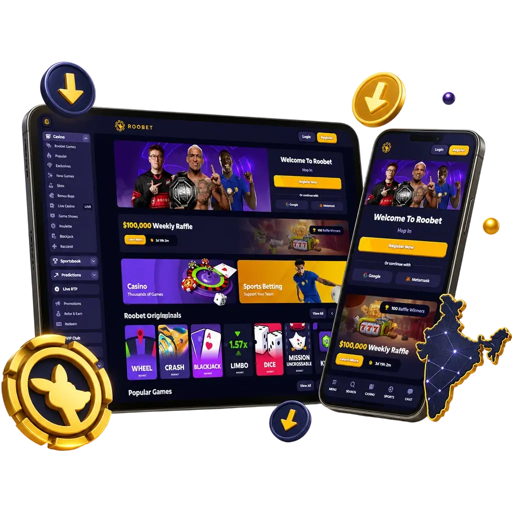 Roobet iOS app icon showing secure login, fast live streaming, and localized payment options for iPhone and iPad users.