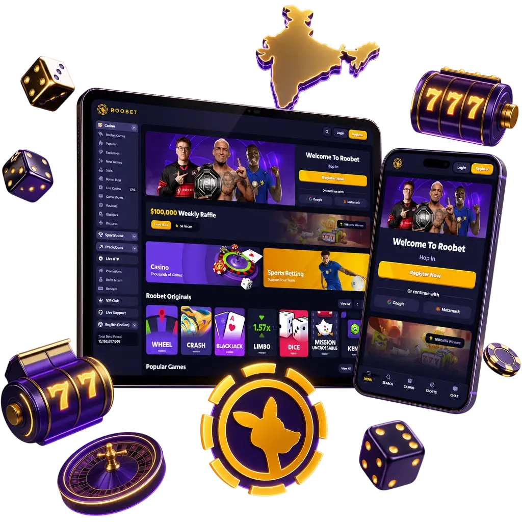 Roobet Casino app section showing filterable categories like slots, jackpots, live dealer tables, and crash games