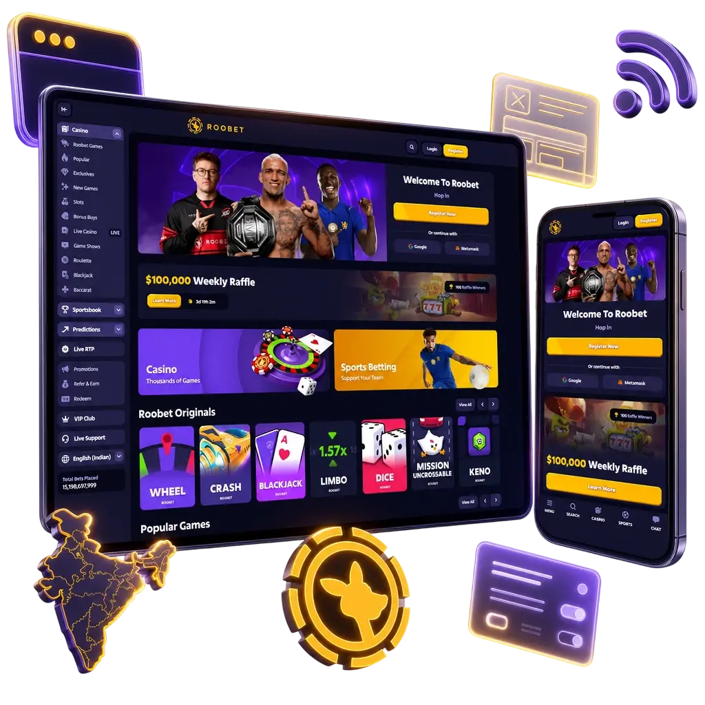 Roobet mobile website on smartphone showing betting markets, accessible via browser without needing an app download