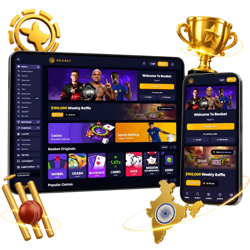 Roobet sports betting guide to top cricket tournaments including IPL, T20 World Cup, Big Bash League, and the Ashes series