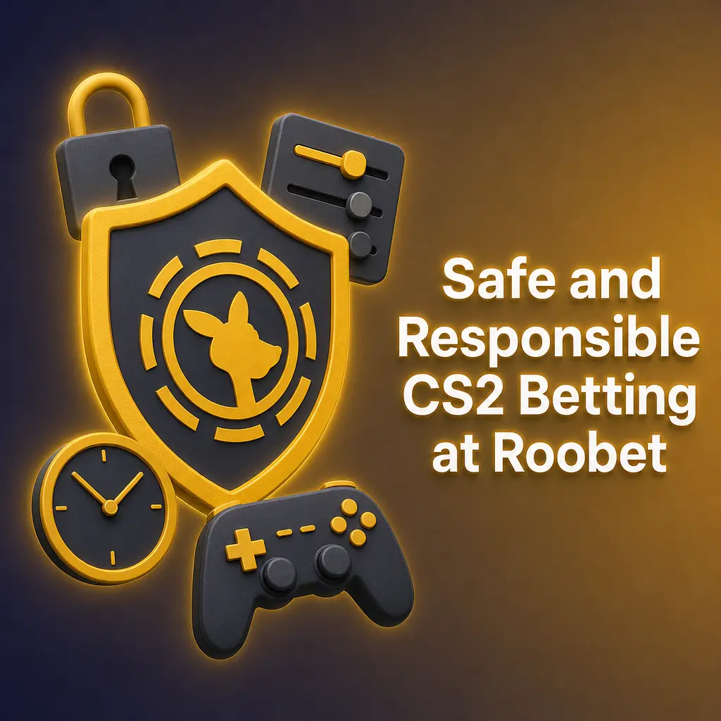 Roobet account dashboard showing secure CS2 betting tools like deposit limits, session timers, and self-exclusion options.