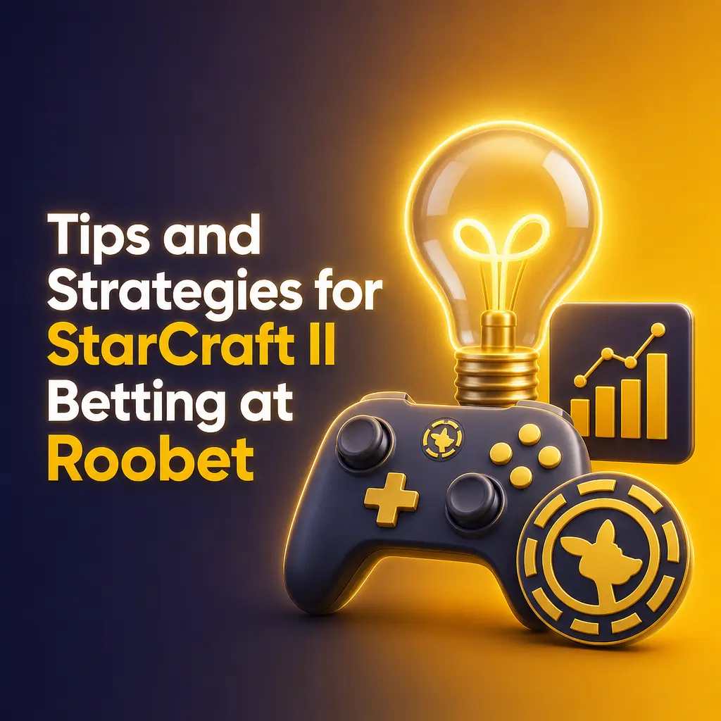 Tips and strategies guide for betting on StarCraft II matches and tournaments at Roobet esports betting platform.