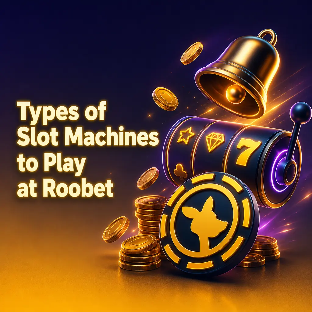 Lobby view of slot machine categories at Roobet, including video slots, buy-feature, hold and win, jackpot, and classic games