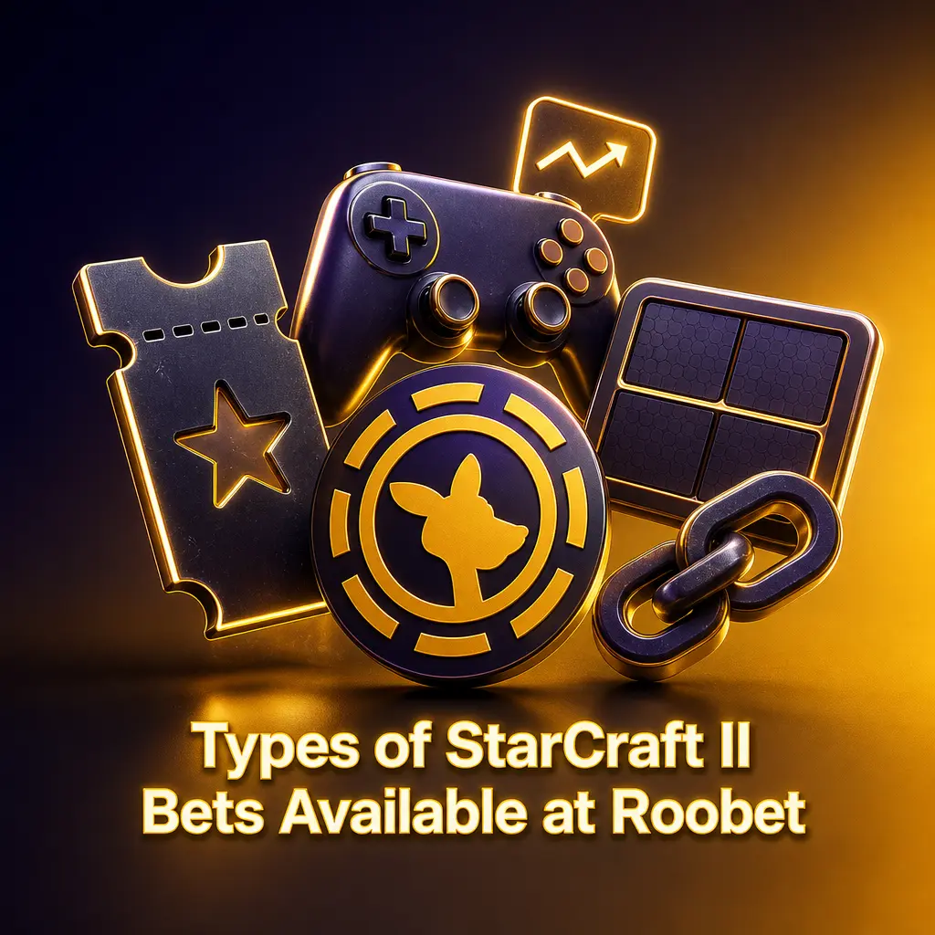 StarCraft II betting markets at Roobet, including match winner, map winner, handicaps, total maps, and in-play odds.
